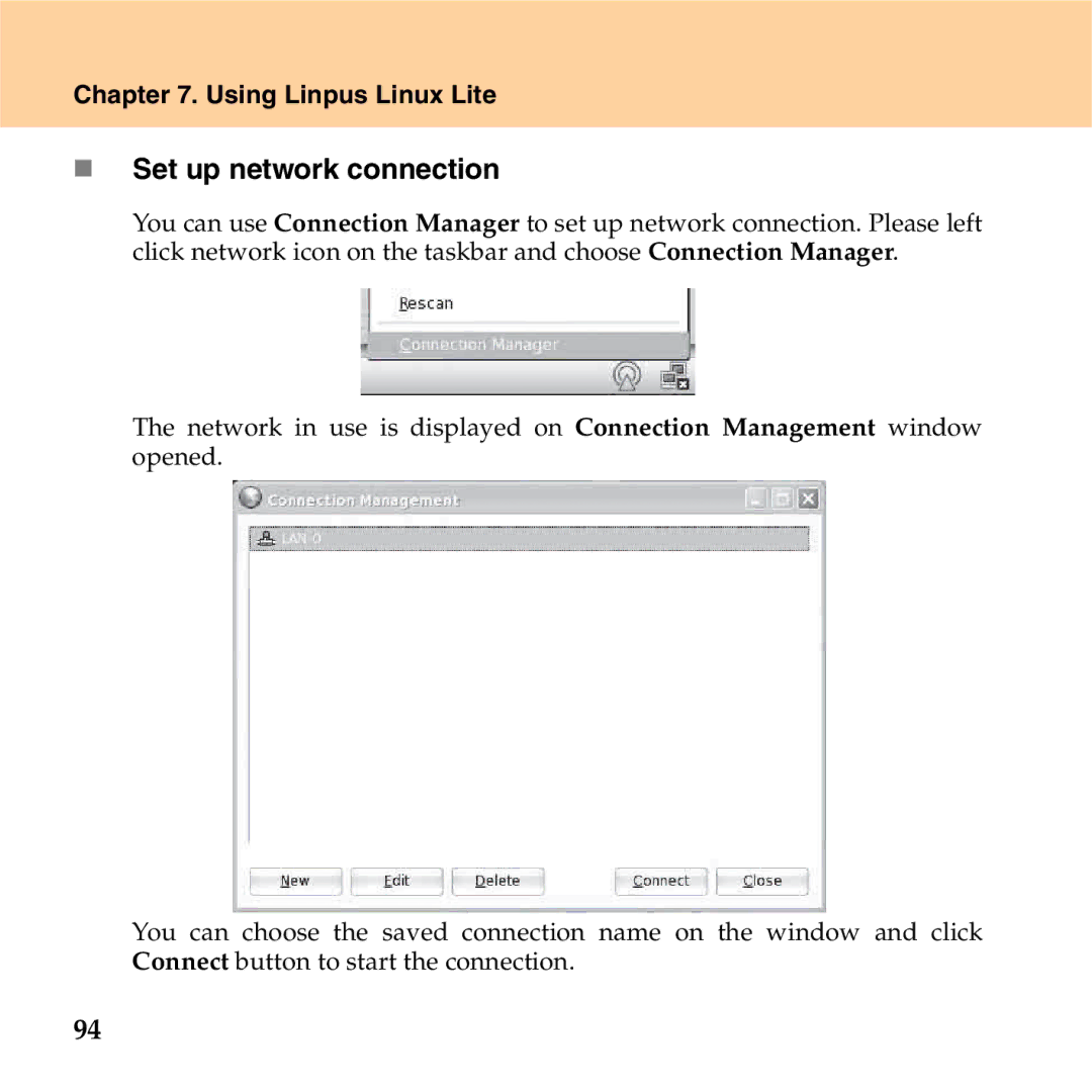 Lenovo S9 manual „ Set up network connection, Using Linpus Linux Lite 