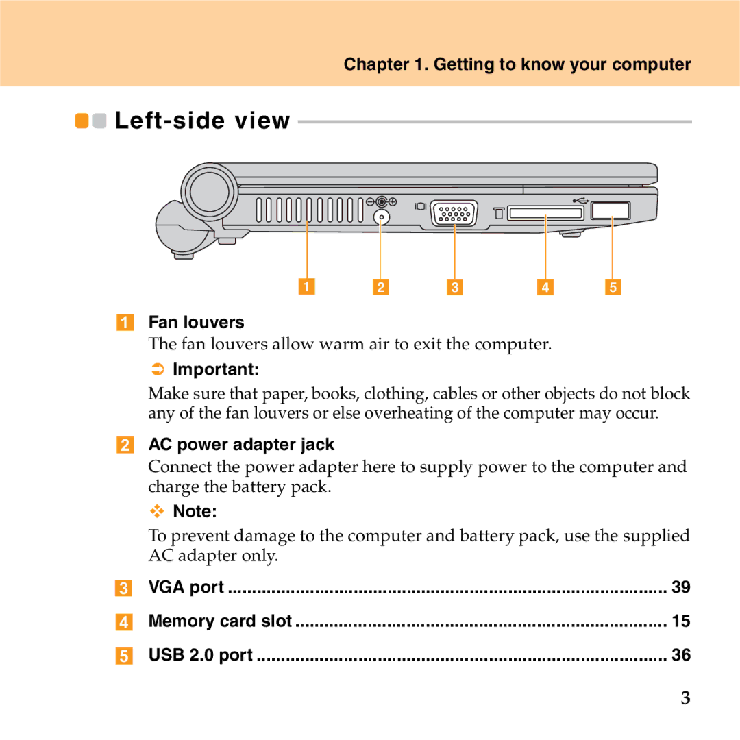 Lenovo S9 manual Fan louvers, AC power adapter jack 