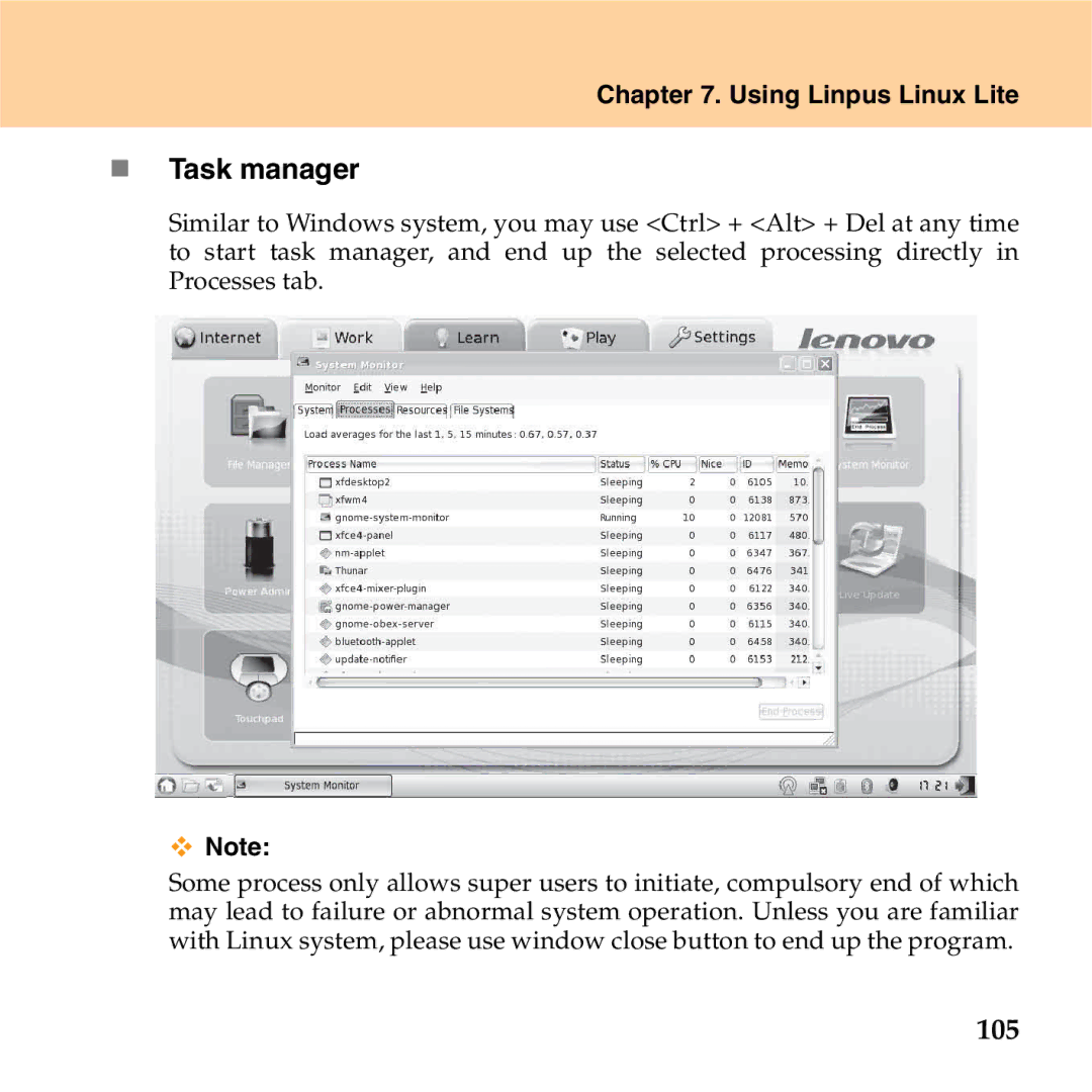 Lenovo S9 manual „ Task manager, 105 