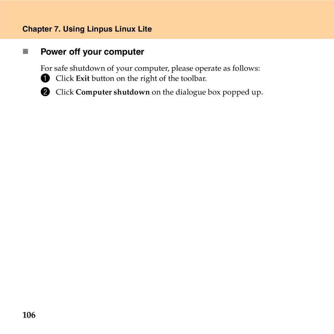 Lenovo S9 manual „ Power off your computer, 106 