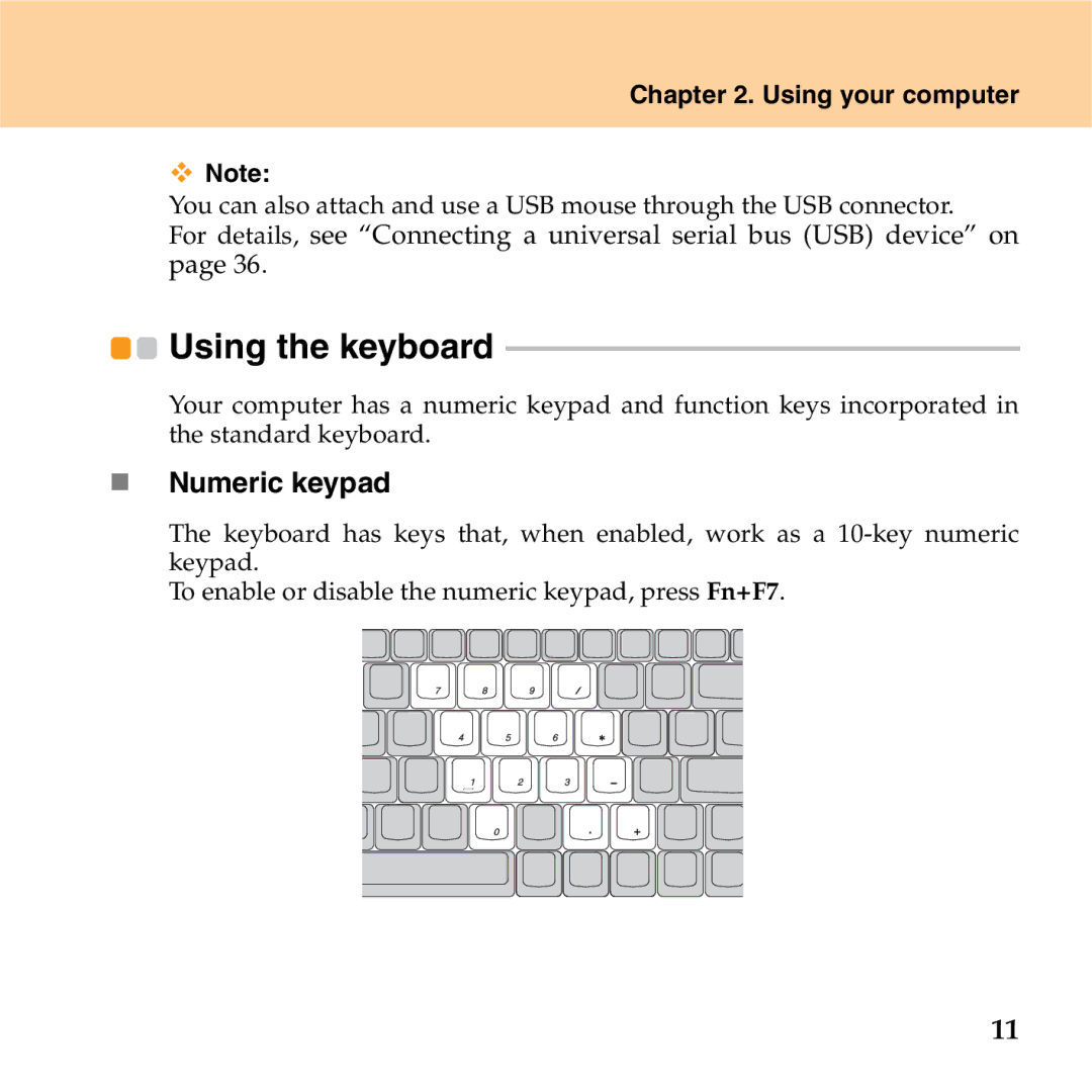 Lenovo S9 manual Using the keyboard, „ Numeric keypad 