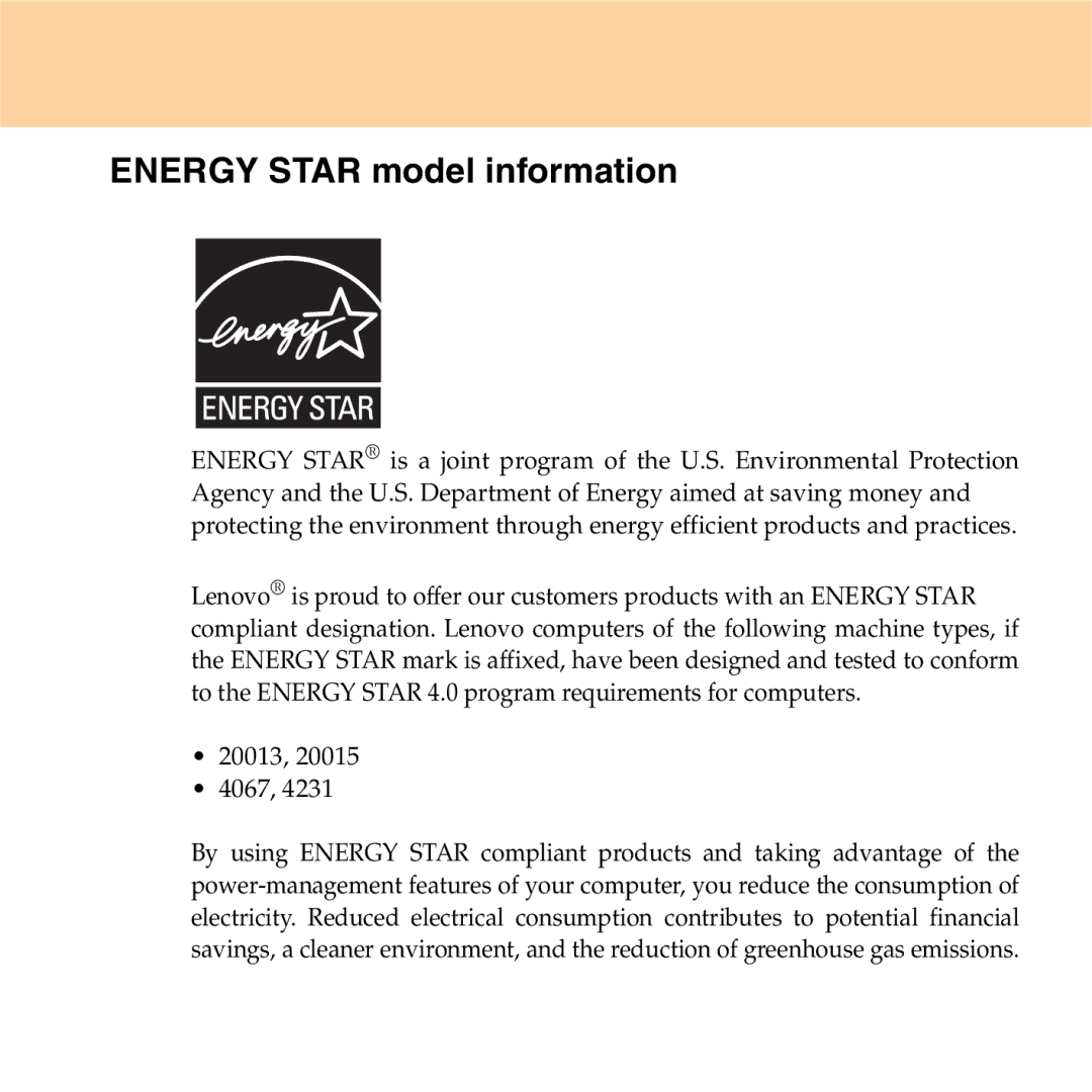 Lenovo S9 manual Energy Star model information 