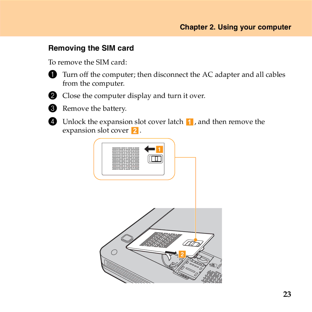 Lenovo S9 manual Using your computer Removing the SIM card 