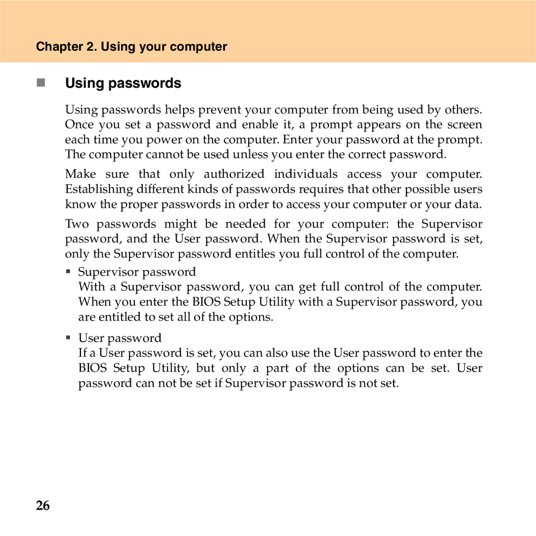 Lenovo S9 manual „ Using passwords 