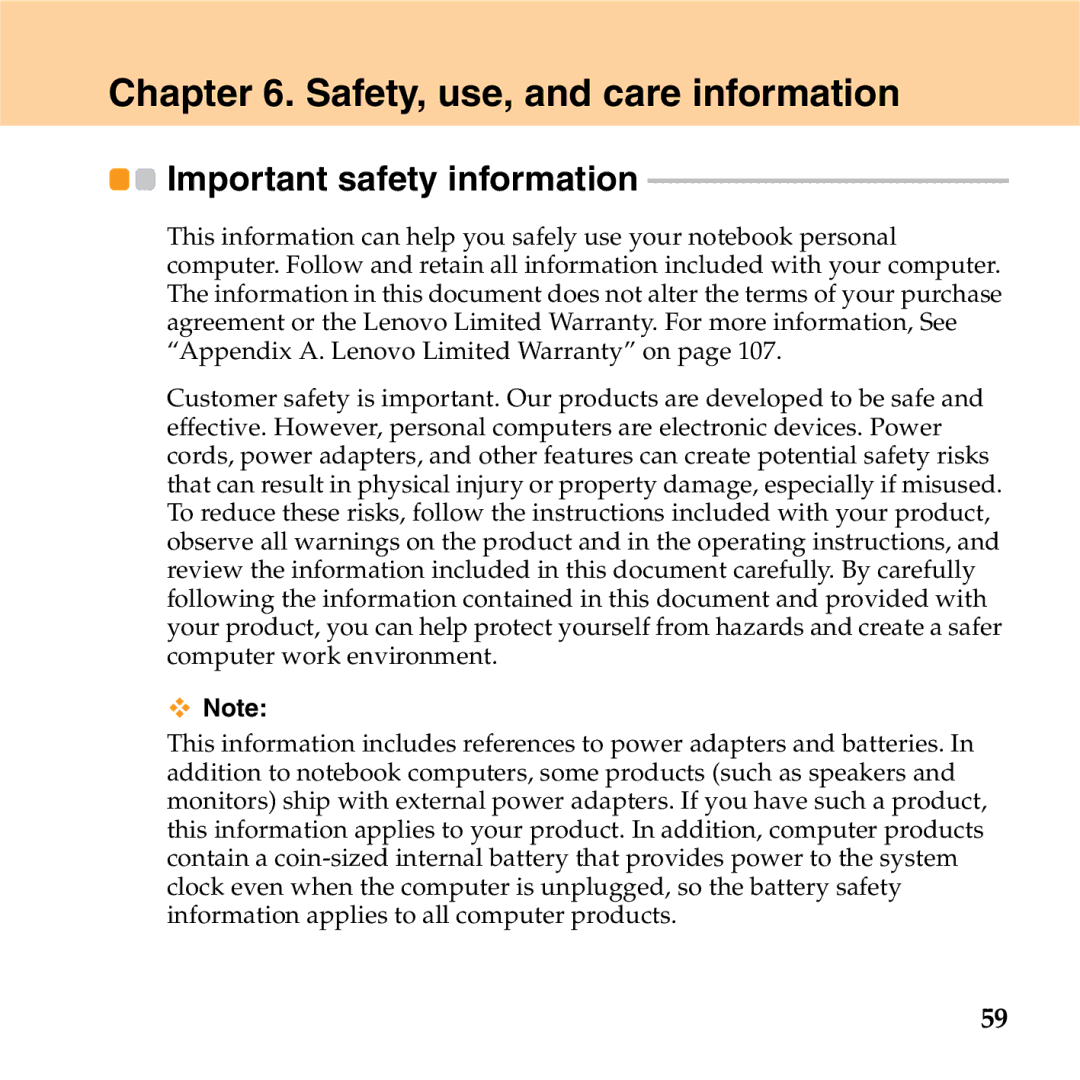 Lenovo S9 manual Safety, use, and care information, Important safety information 