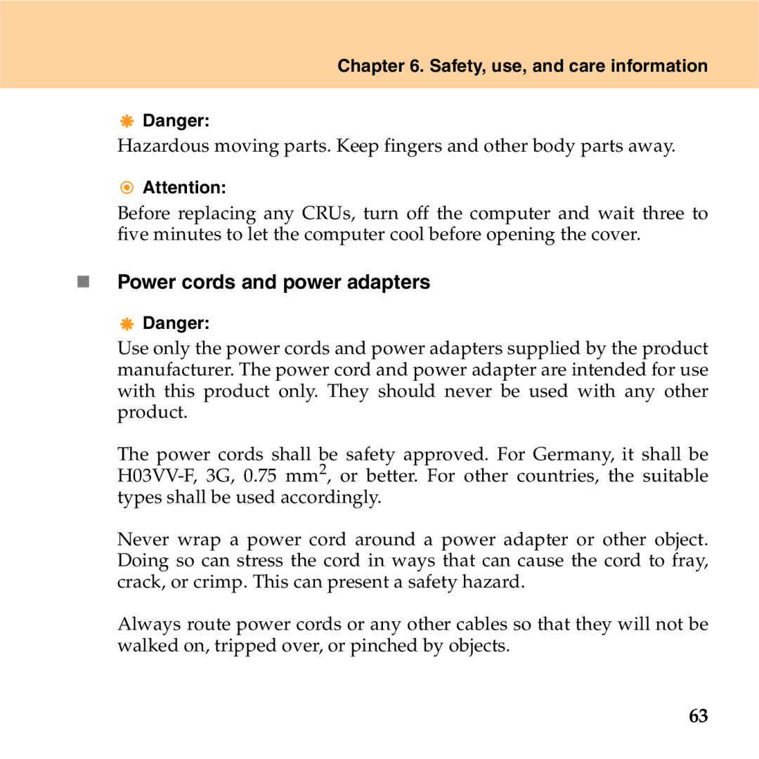 Lenovo S9 manual „ Power cords and power adapters 