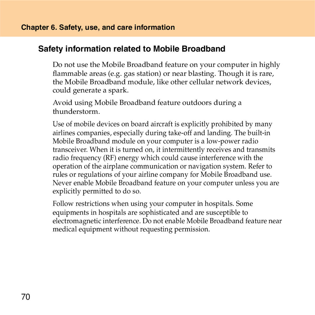 Lenovo S9 manual „ Safety information related to Mobile Broadband 