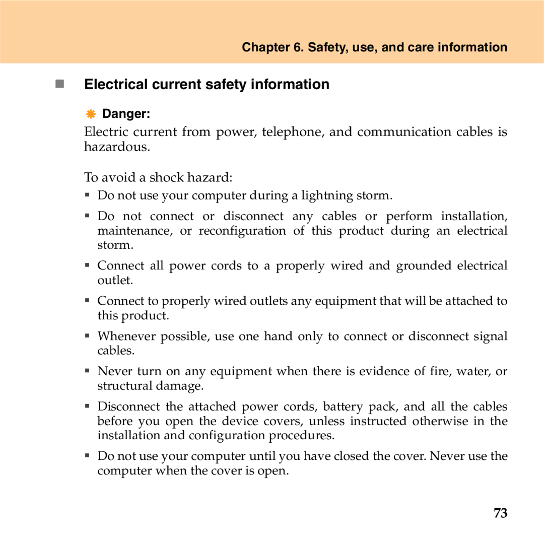 Lenovo S9 manual „ Electrical current safety information 