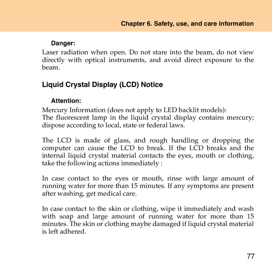 Lenovo S9 manual „ Liquid Crystal Display LCD Notice 