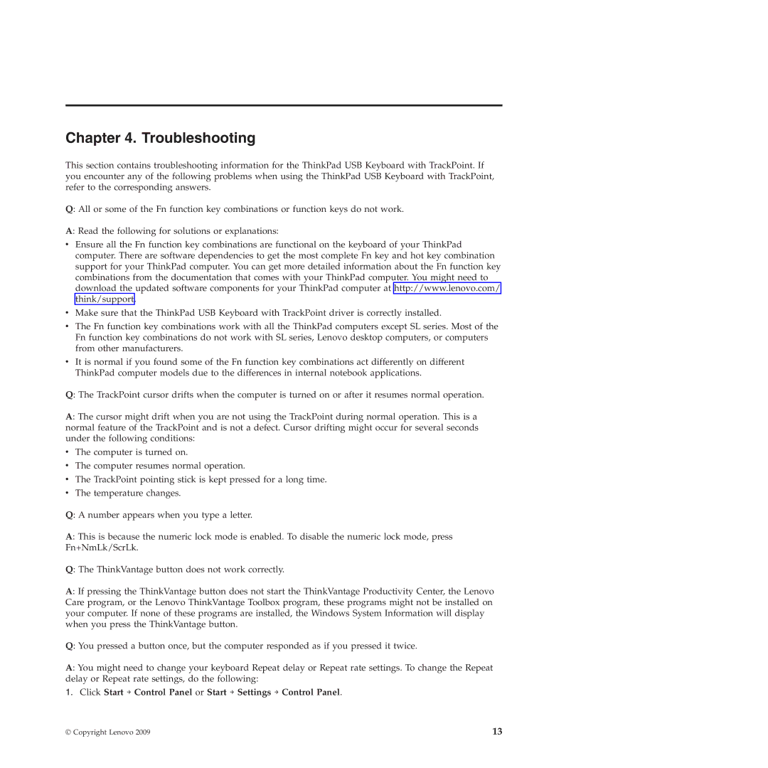 Lenovo SK-8855 manual Troubleshooting 