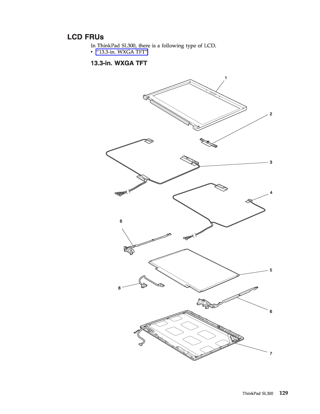 Lenovo manual LCD FRUs, 13.3-in. WXGA TFT, ThinkPad SL300 