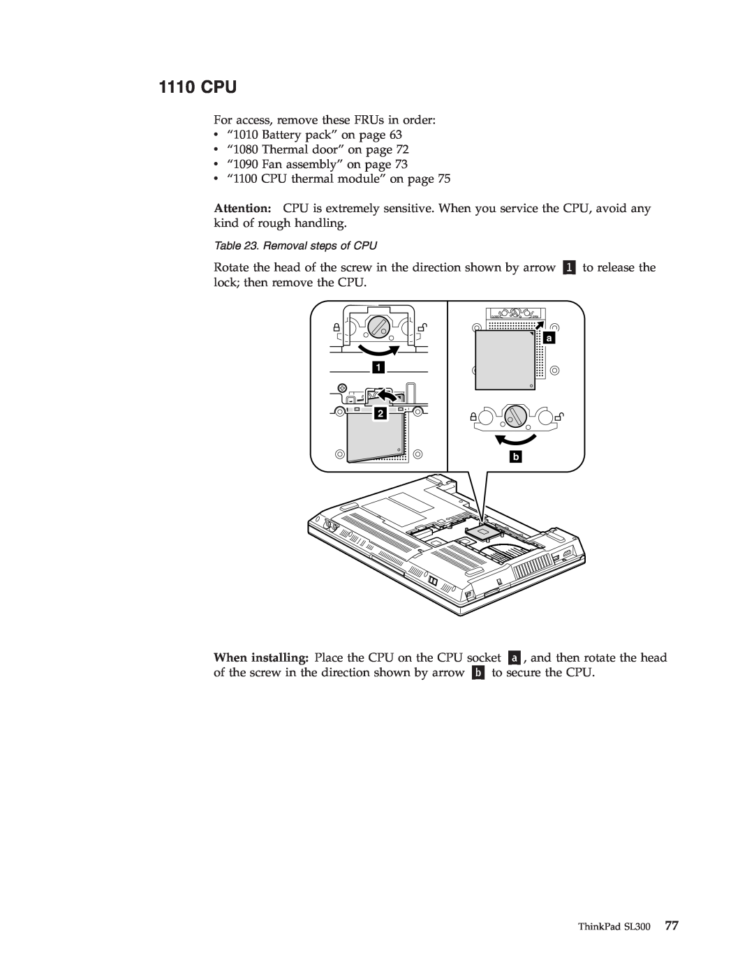 Lenovo SL300 manual 1110 CPU, Removal steps of CPU 