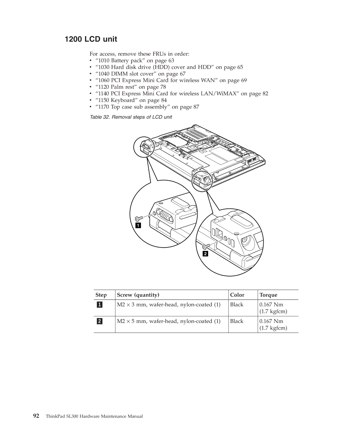 Lenovo SL300 manual LCD unit 