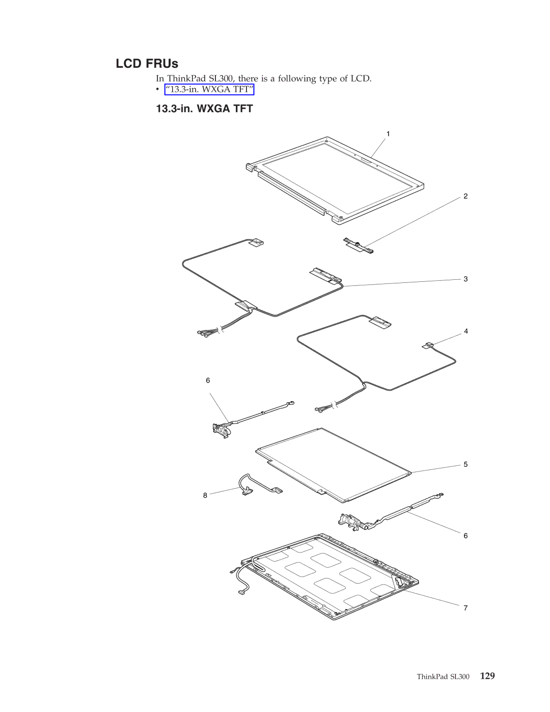 Lenovo SL300 manual LCD FRUs, 13.3-in. Wxga TFT 