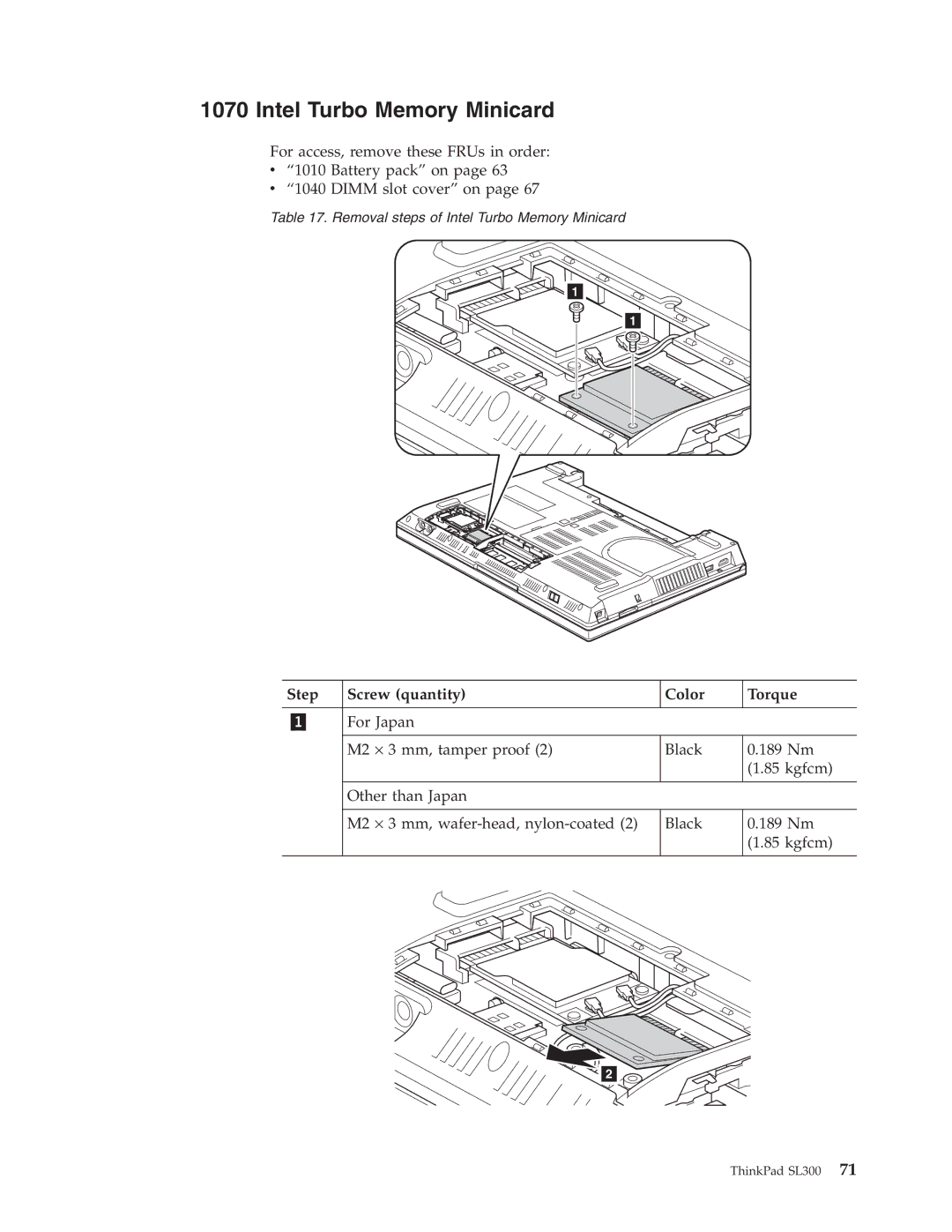 Lenovo SL300 manual Intel Turbo Memory Minicard 