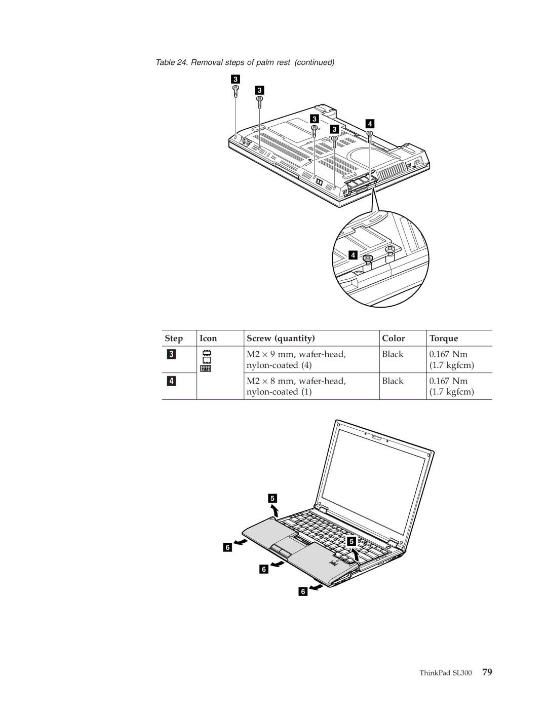 Lenovo SL300 manual Step Icon Screw quantity Color Torque 