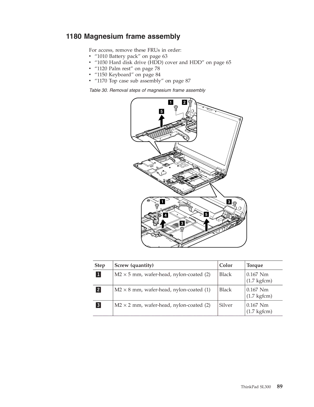 Lenovo SL300 manual Magnesium frame assembly 