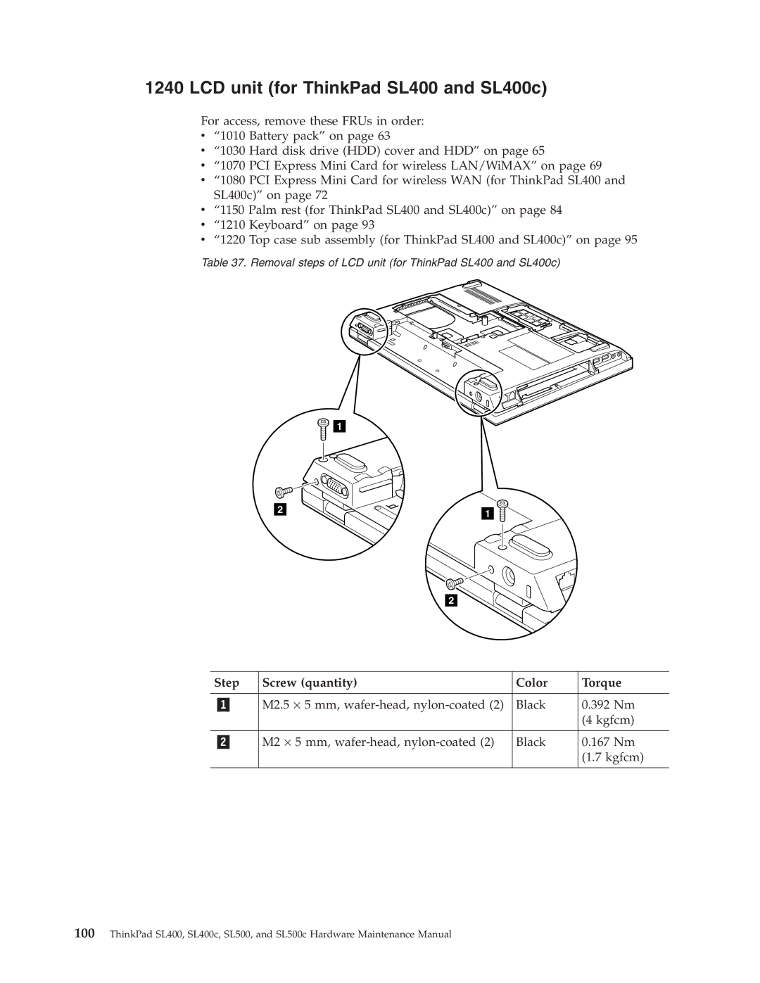 Lenovo SL500c manual LCD unit for ThinkPad SL400 and SL400c 