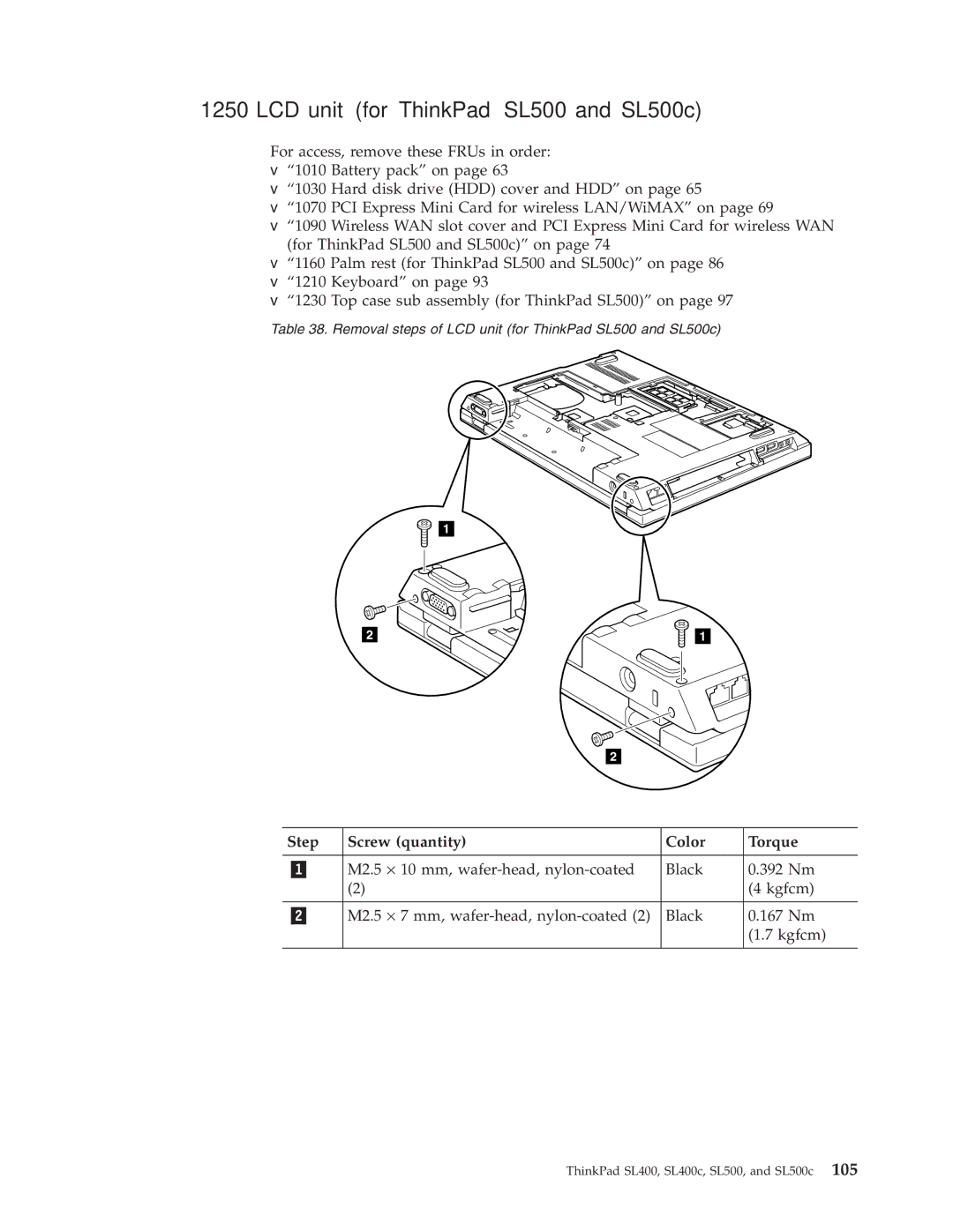 Lenovo SL400c manual LCD unit for ThinkPad SL500 and SL500c 