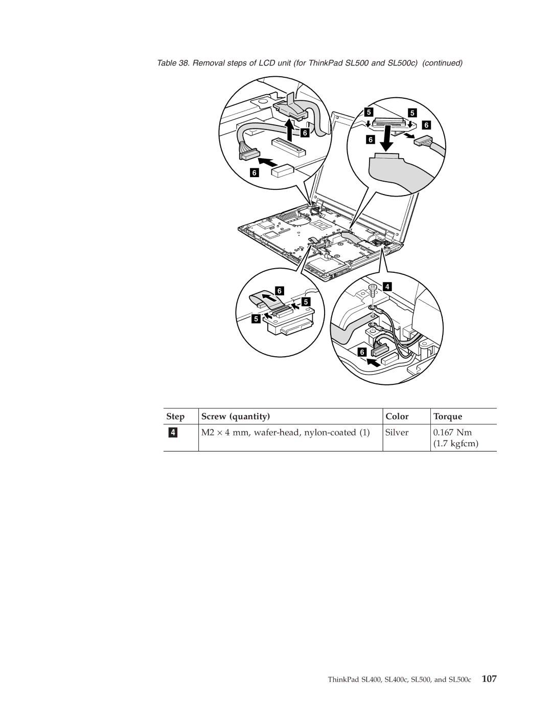 Lenovo SL400c, SL500c manual M2 ⋅ 4 mm, wafer-head, nylon-coated Silver 167 Nm Kgfcm 