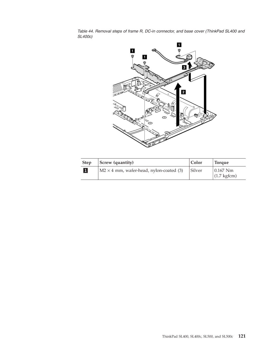 Lenovo SL400c, SL500c manual M2 ⋅ 4 mm, wafer-head, nylon-coated Silver 167 Nm Kgfcm 