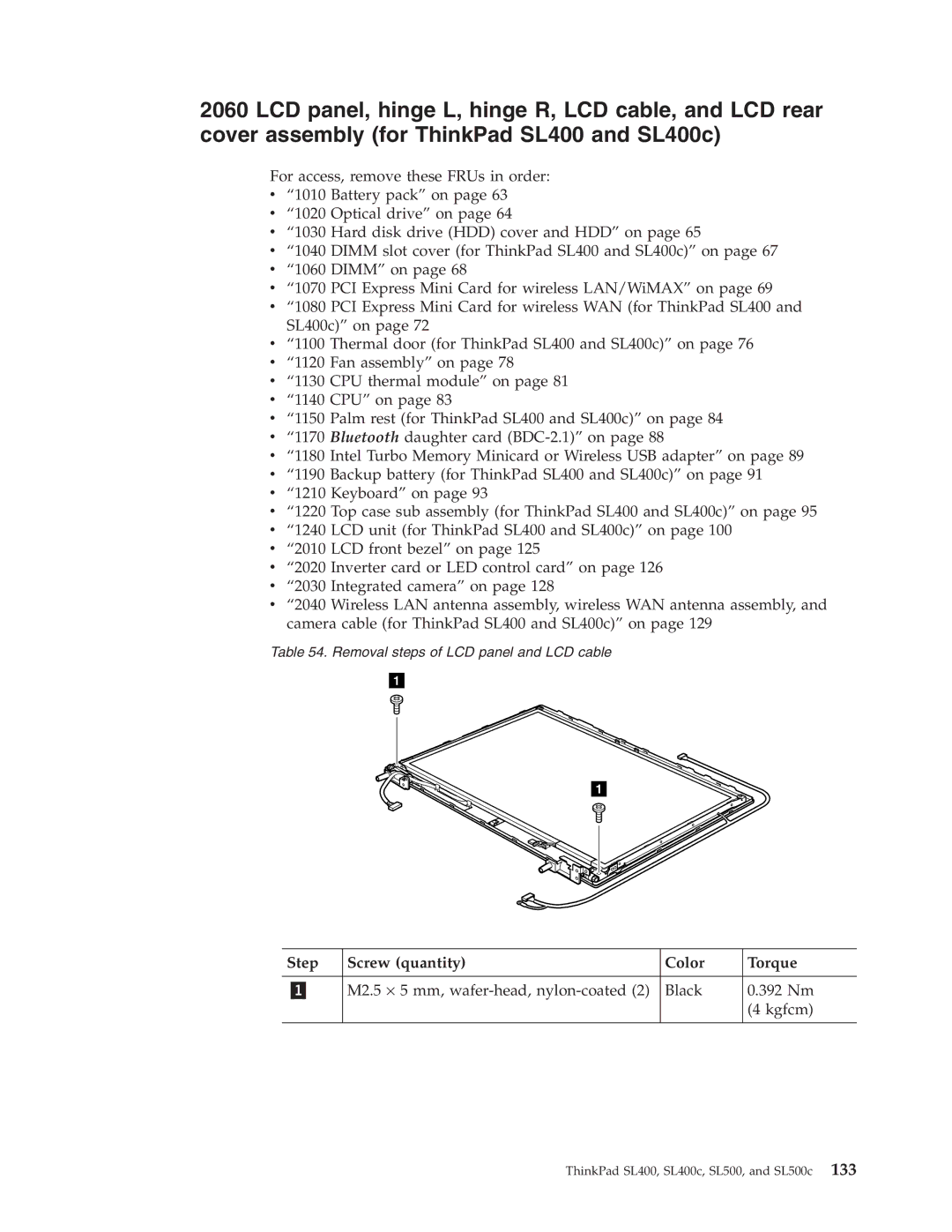 Lenovo SL400c, SL500c manual M2.5 ⋅ 5 mm, wafer-head, nylon-coated Black 392 Nm Kgfcm 