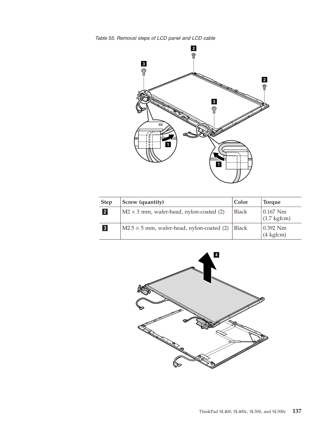 Lenovo SL400c, SL500c manual Step Screw quantity Color Torque 