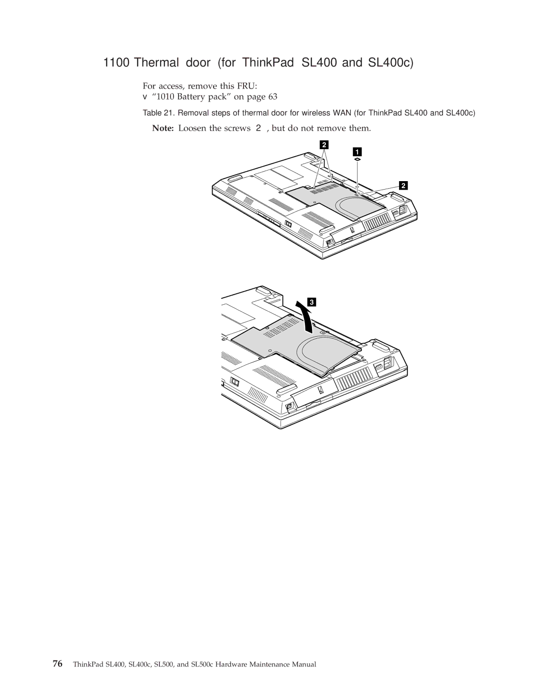 Lenovo SL500c manual Thermal door for ThinkPad SL400 and SL400c 