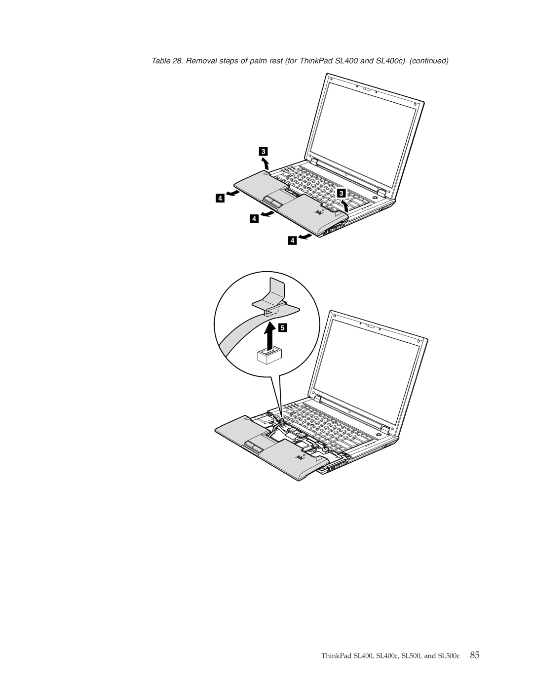 Lenovo SL500c manual Removal steps of palm rest for ThinkPad SL400 and SL400c 