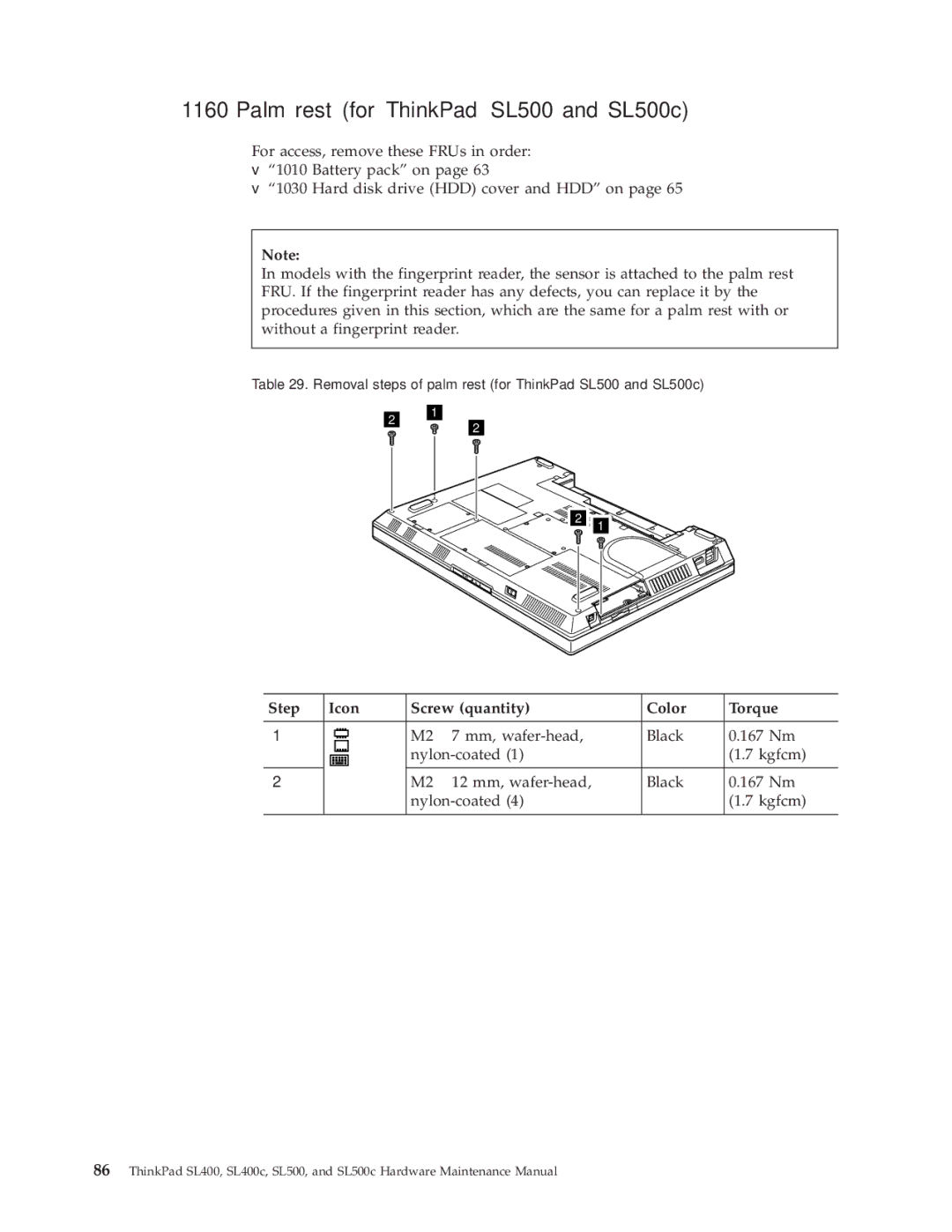 Lenovo SL400c manual Palm rest for ThinkPad SL500 and SL500c 