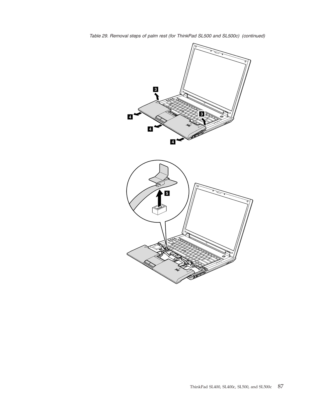 Lenovo SL400c manual Removal steps of palm rest for ThinkPad SL500 and SL500c 