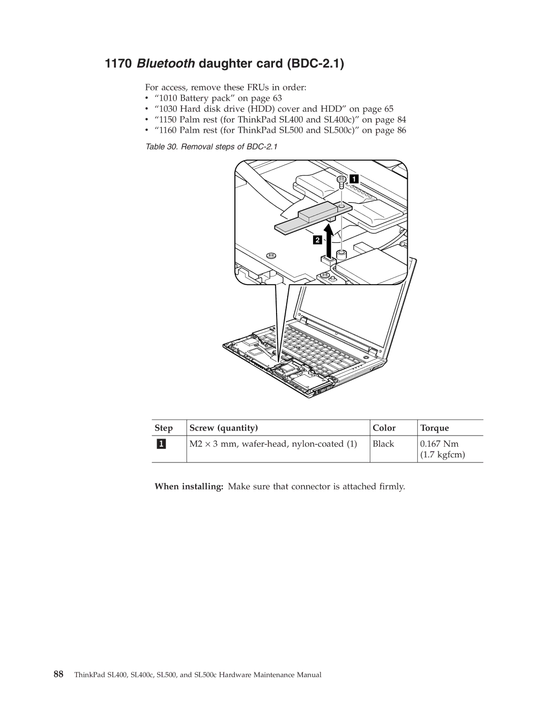 Lenovo SL500c, SL400c manual Bluetooth daughter card BDC-2.1 