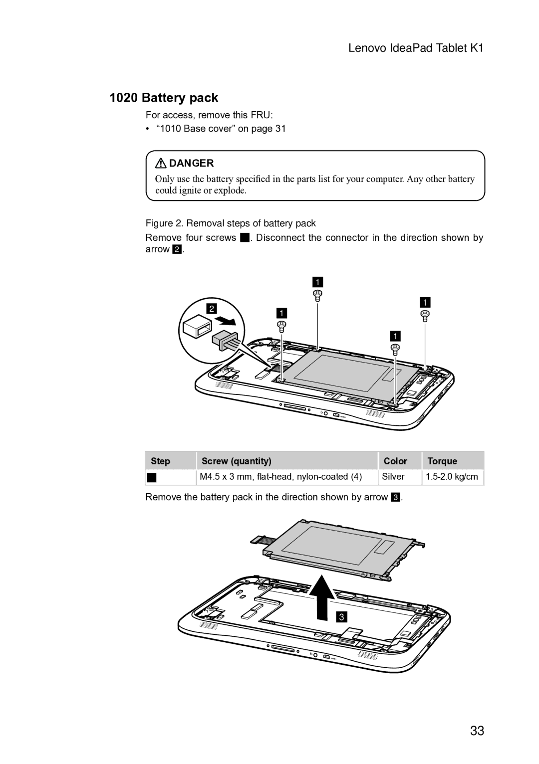 Lenovo 1304XF8, T20x2-1, K1 manual Battery pack, For access, remove this FRU Base cover on 