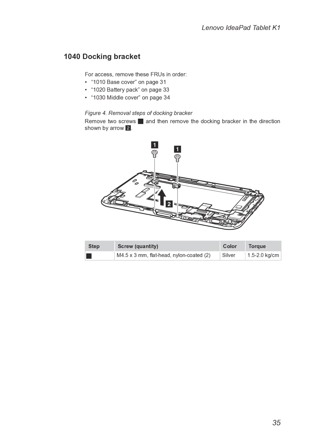 Lenovo T20x2-1, 1304XF8, K1 manual Docking bracket, Removal steps of docking bracker 