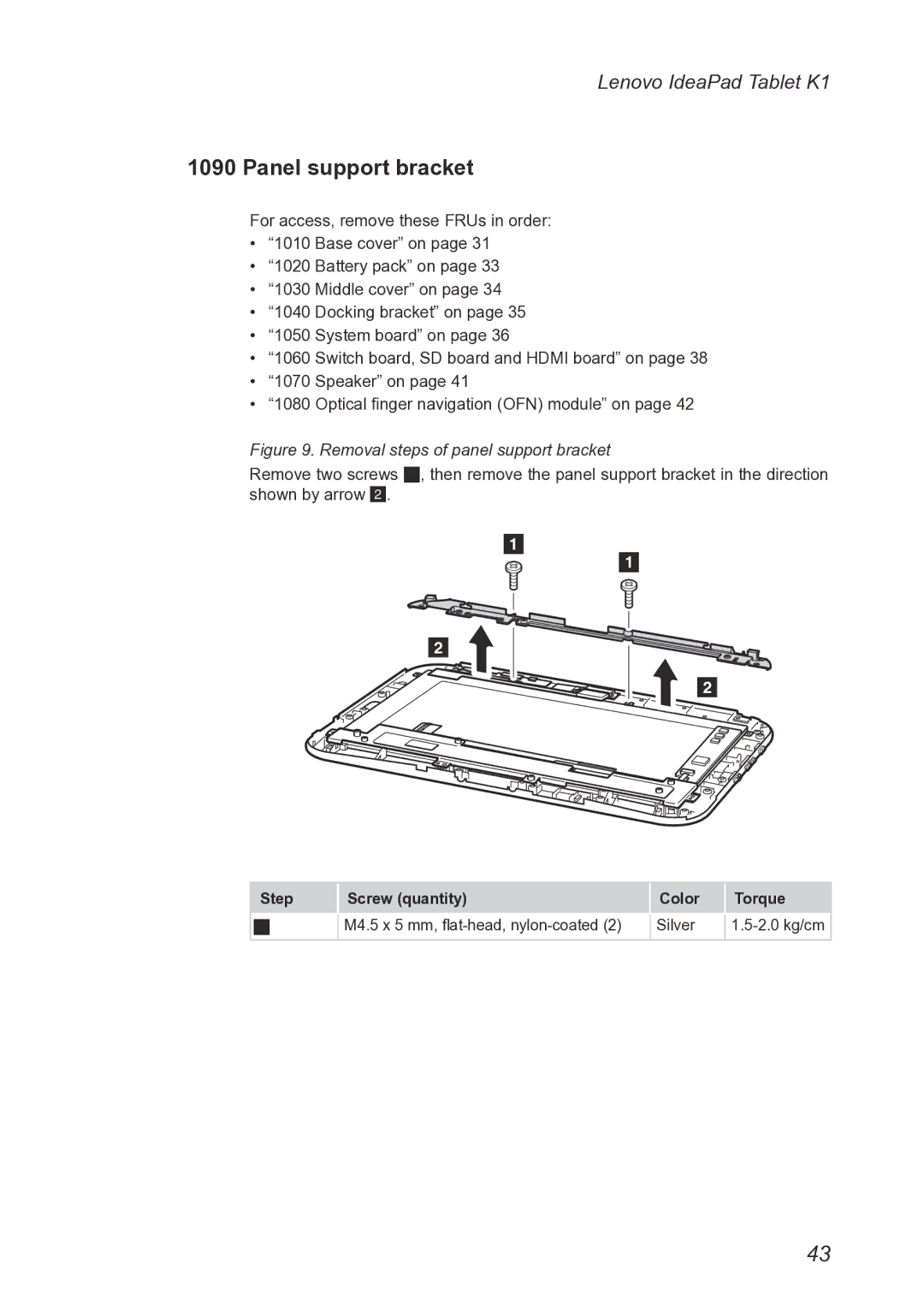 Lenovo K1, T20x2-1, 1304XF8 manual Panel support bracket, Removal steps of panel support bracket 