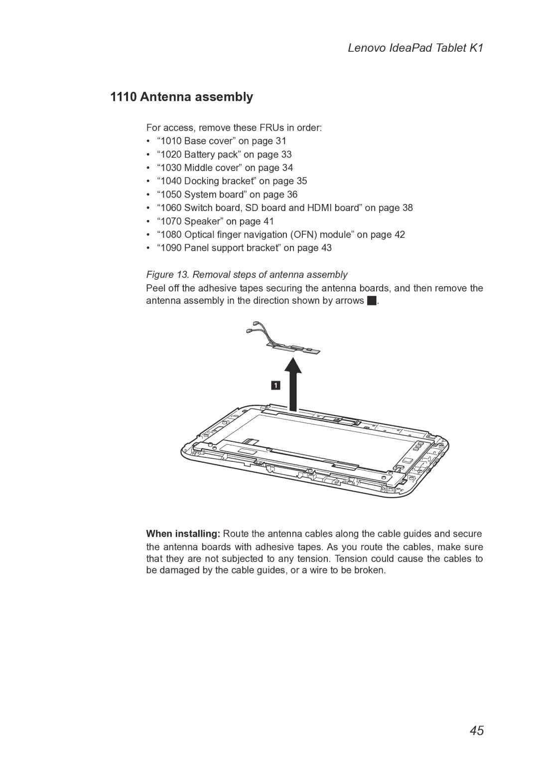 Lenovo 1304XF8, T20x2-1, K1 manual Antenna assembly, Removal steps of antenna assembly 