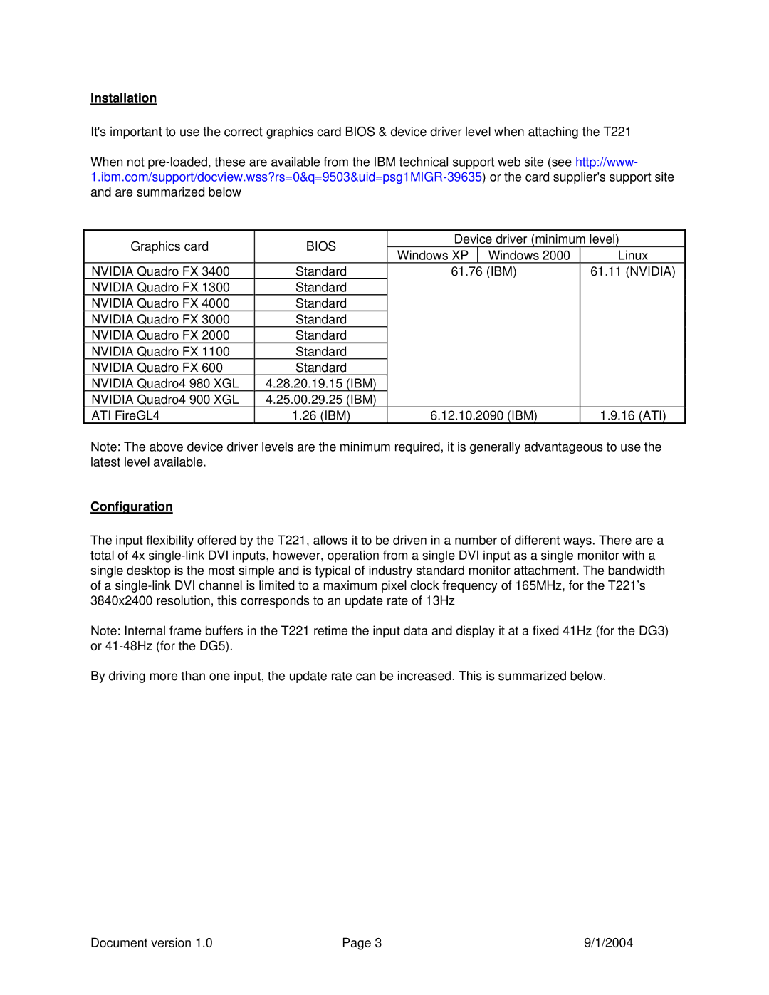 Lenovo T221, 9503-DG5, 9503-DG3 manual Installation, Bios, Ibm, Configuration 