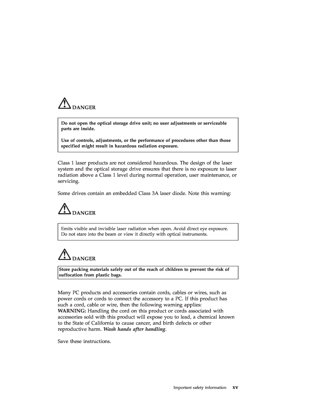 Lenovo T40 manual Danger, Save these instructions 