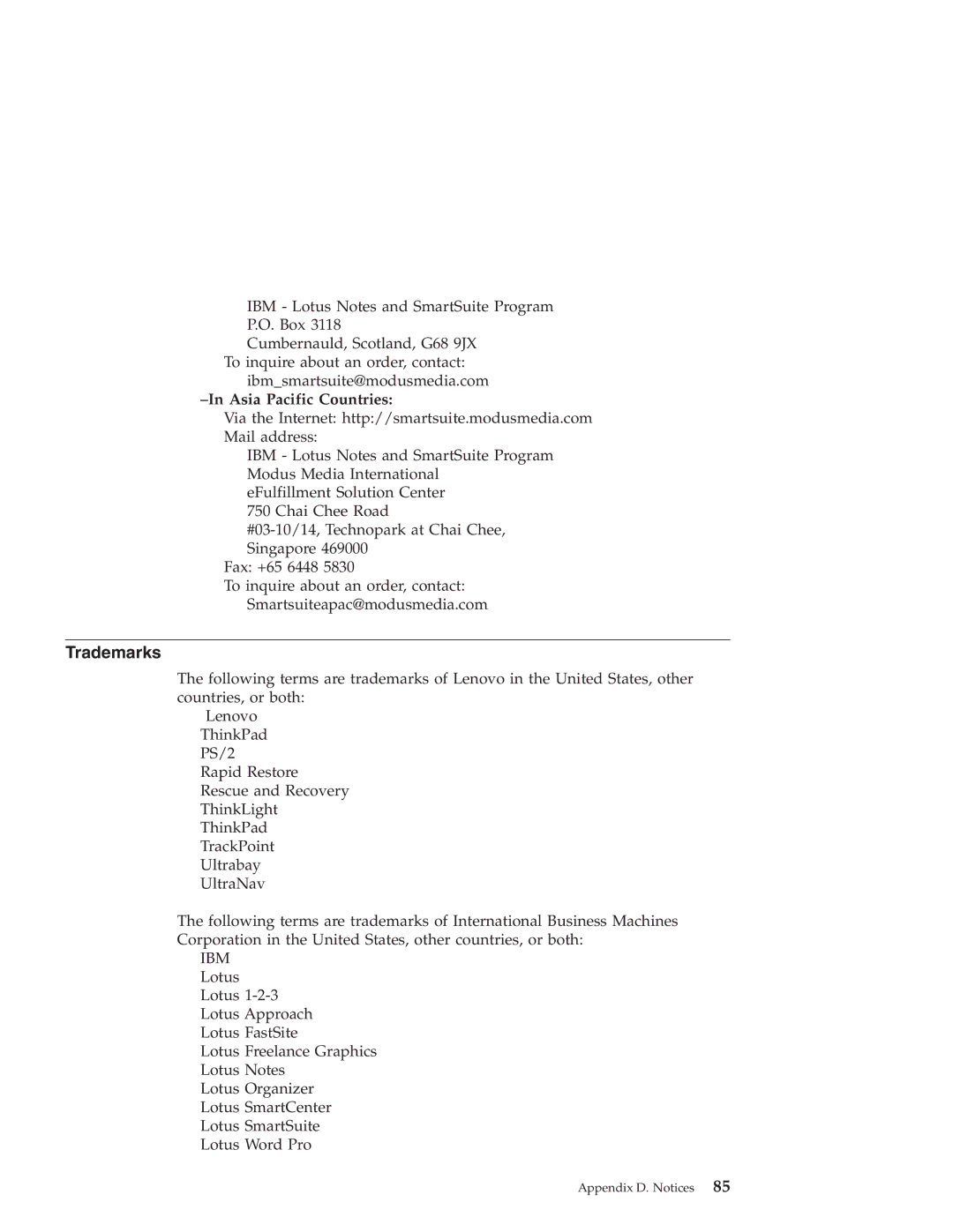 Lenovo T40 manual Trademarks, Asia Pacific Countries 