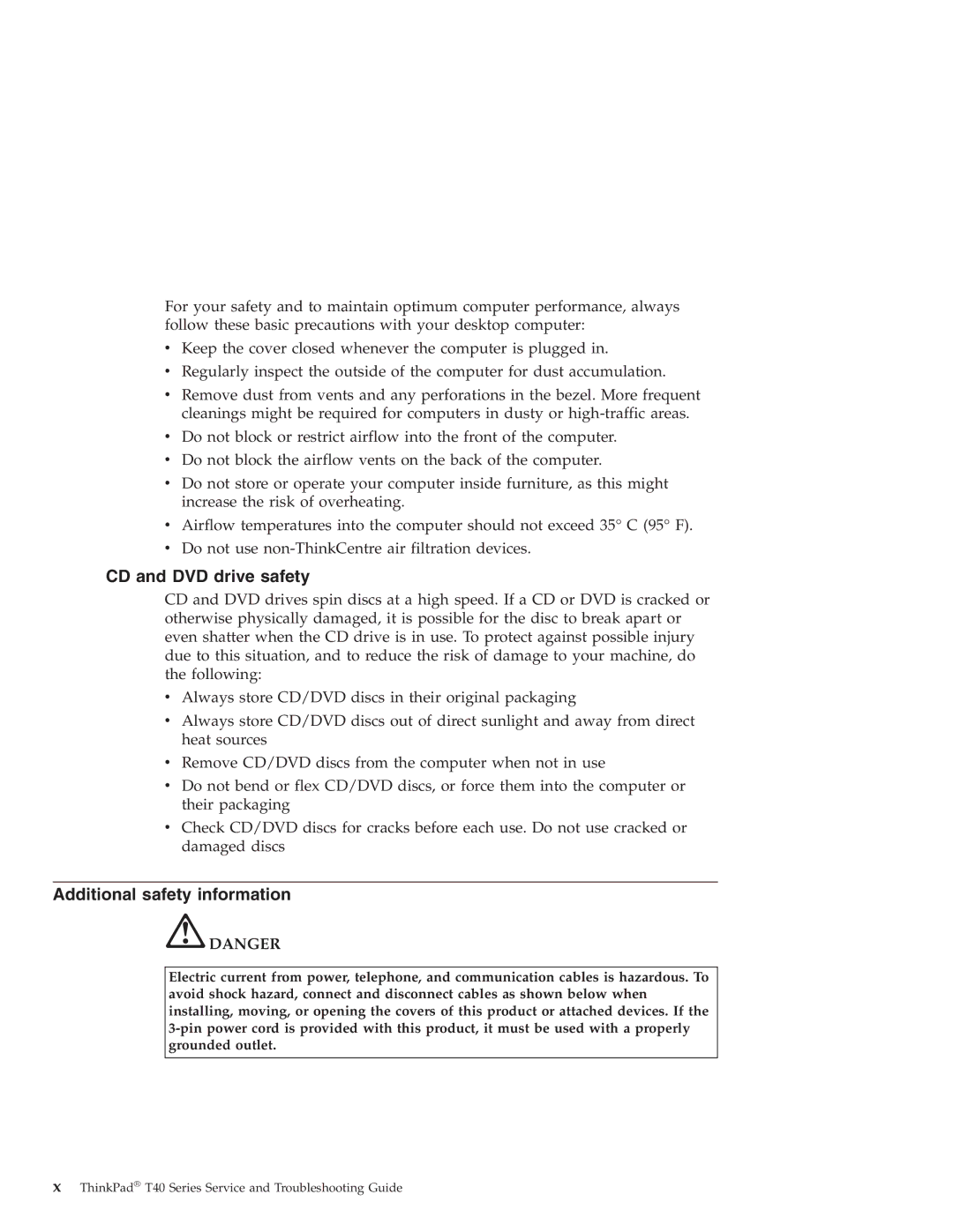 Lenovo T40 manual CD and DVD drive safety, Additional safety information 