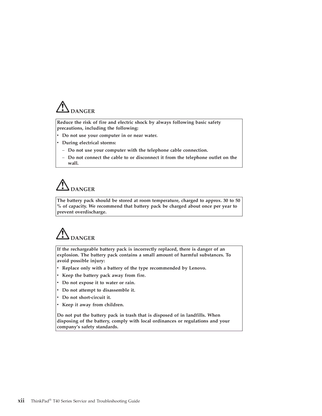 Lenovo manual Xii ThinkPad T40 Series Service and Troubleshooting Guide 