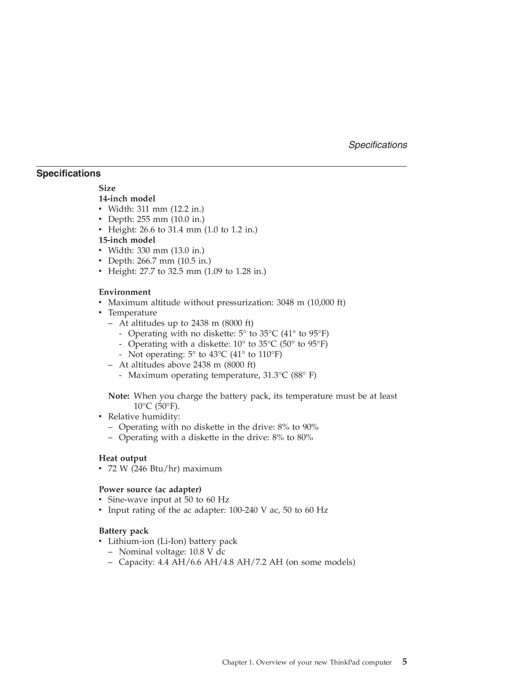 Lenovo T40 manual Specifications 