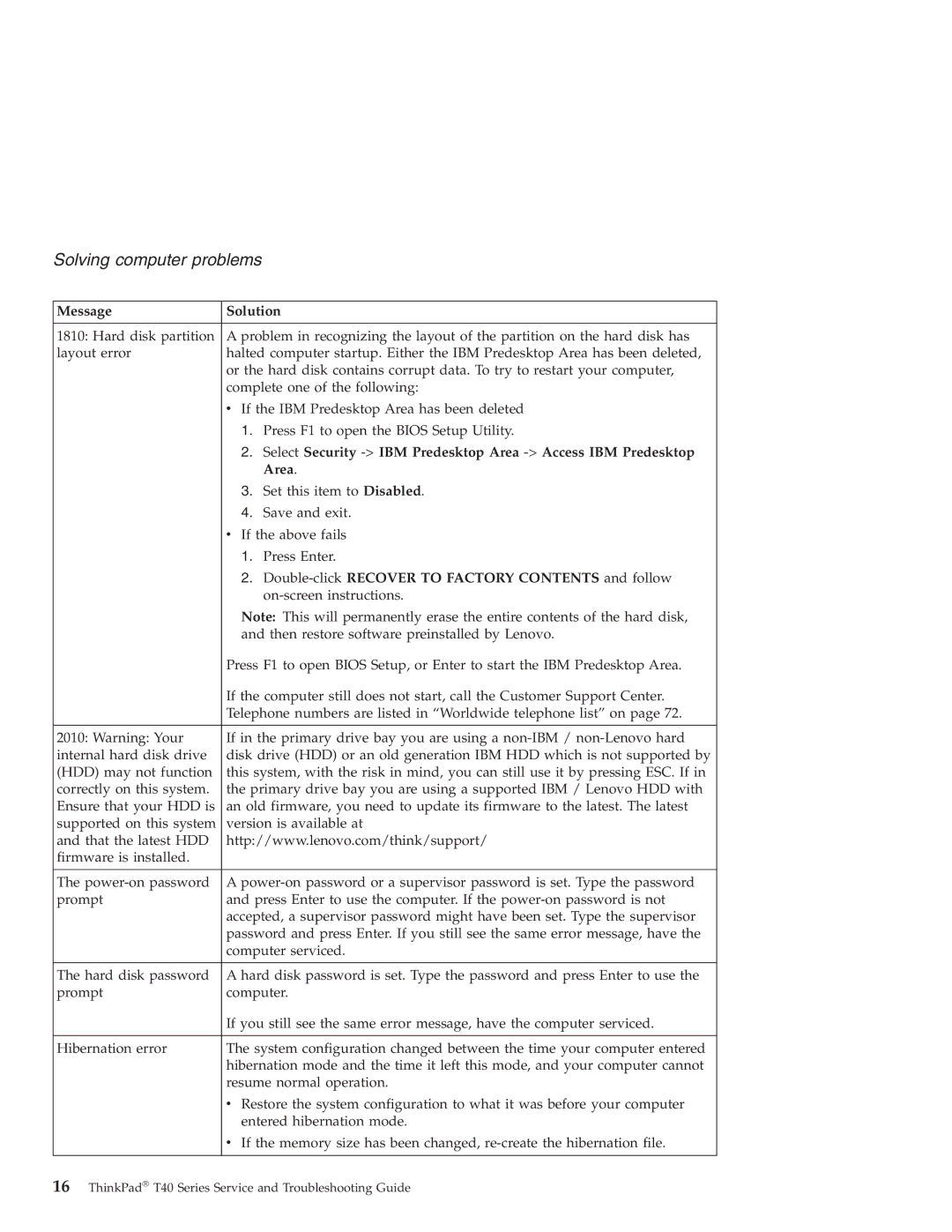 Lenovo T40 manual Select Security -IBM Predesktop Area -Access IBM Predesktop 