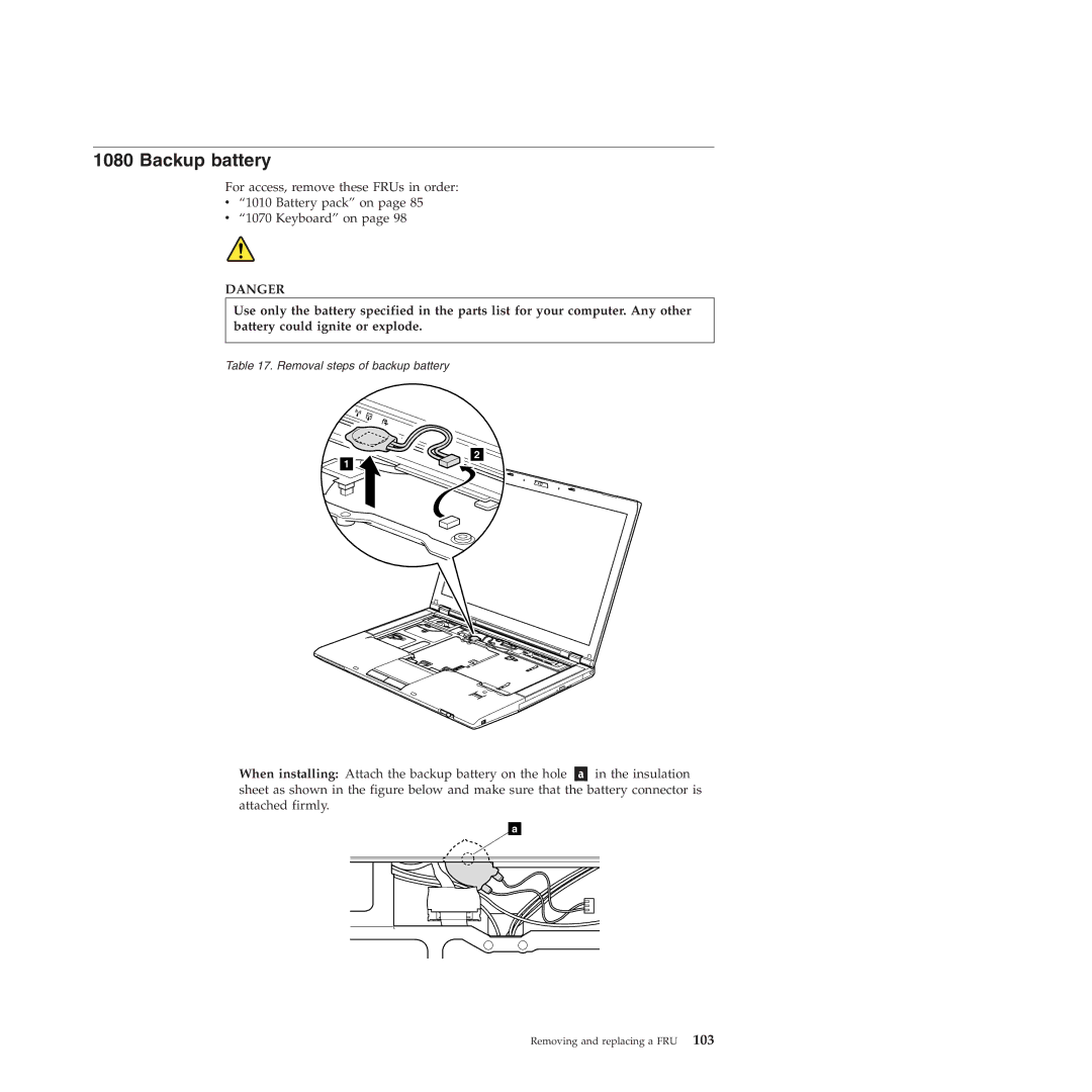 Lenovo T410SI, T400S manual Backup battery 