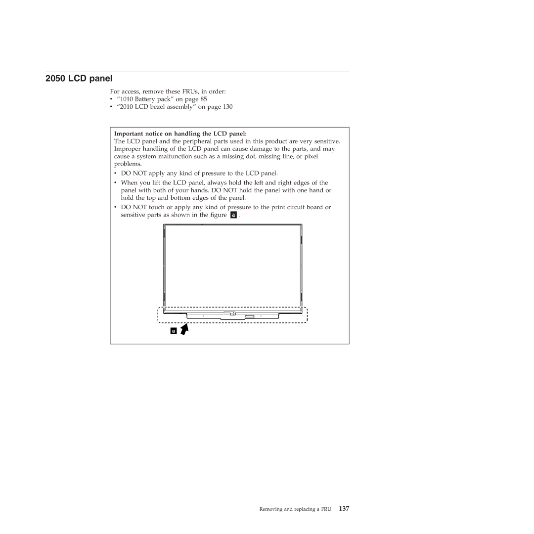 Lenovo T410SI, T400S manual Important notice on handling the LCD panel 