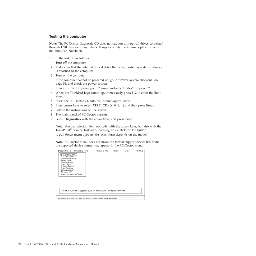 Lenovo T400S, T410SI manual Testing the computer 