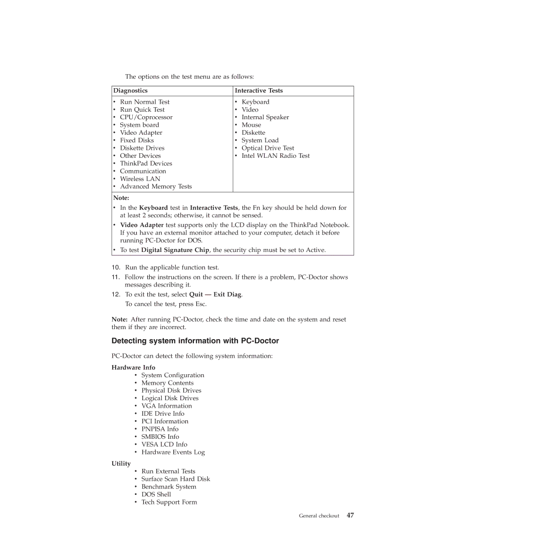 Lenovo T410SI, T400S manual Diagnostics Interactive Tests, Hardware Info, Utility 