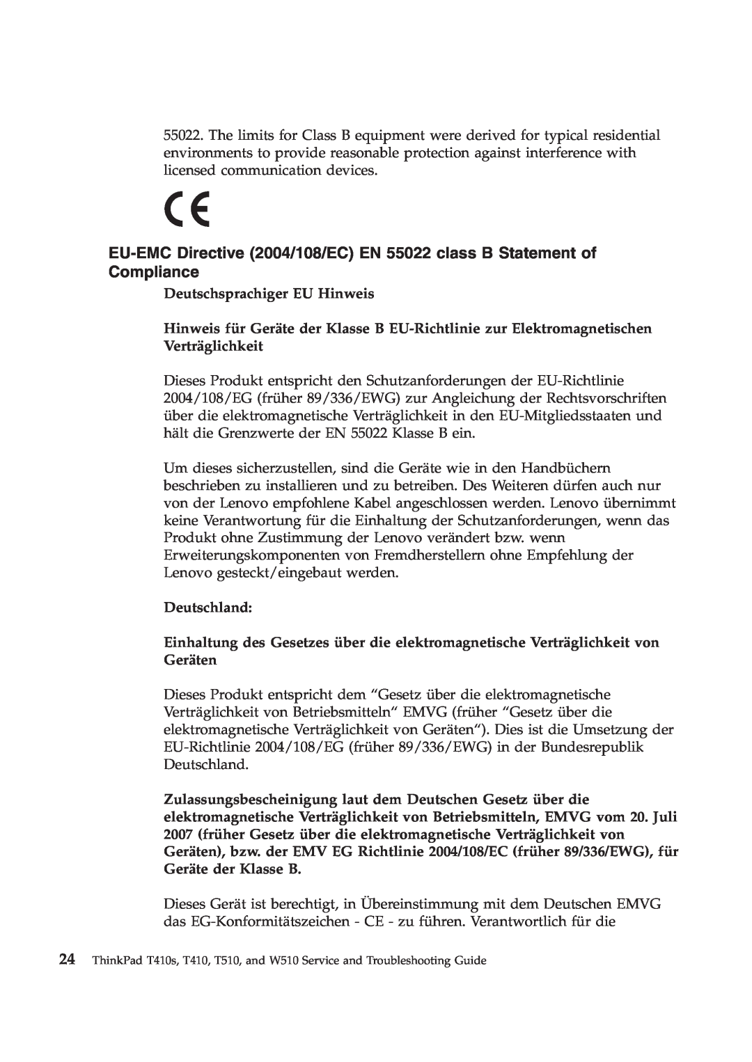 Lenovo T410S manual Deutschsprachiger EU Hinweis, Deutschland 