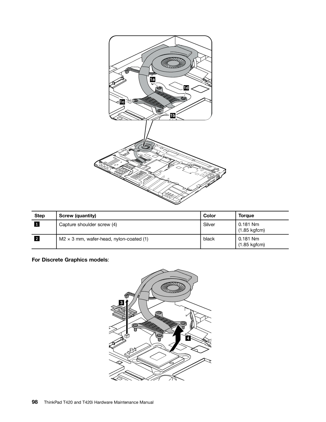 Lenovo T420i manual Step Screw quantity Color Torque 