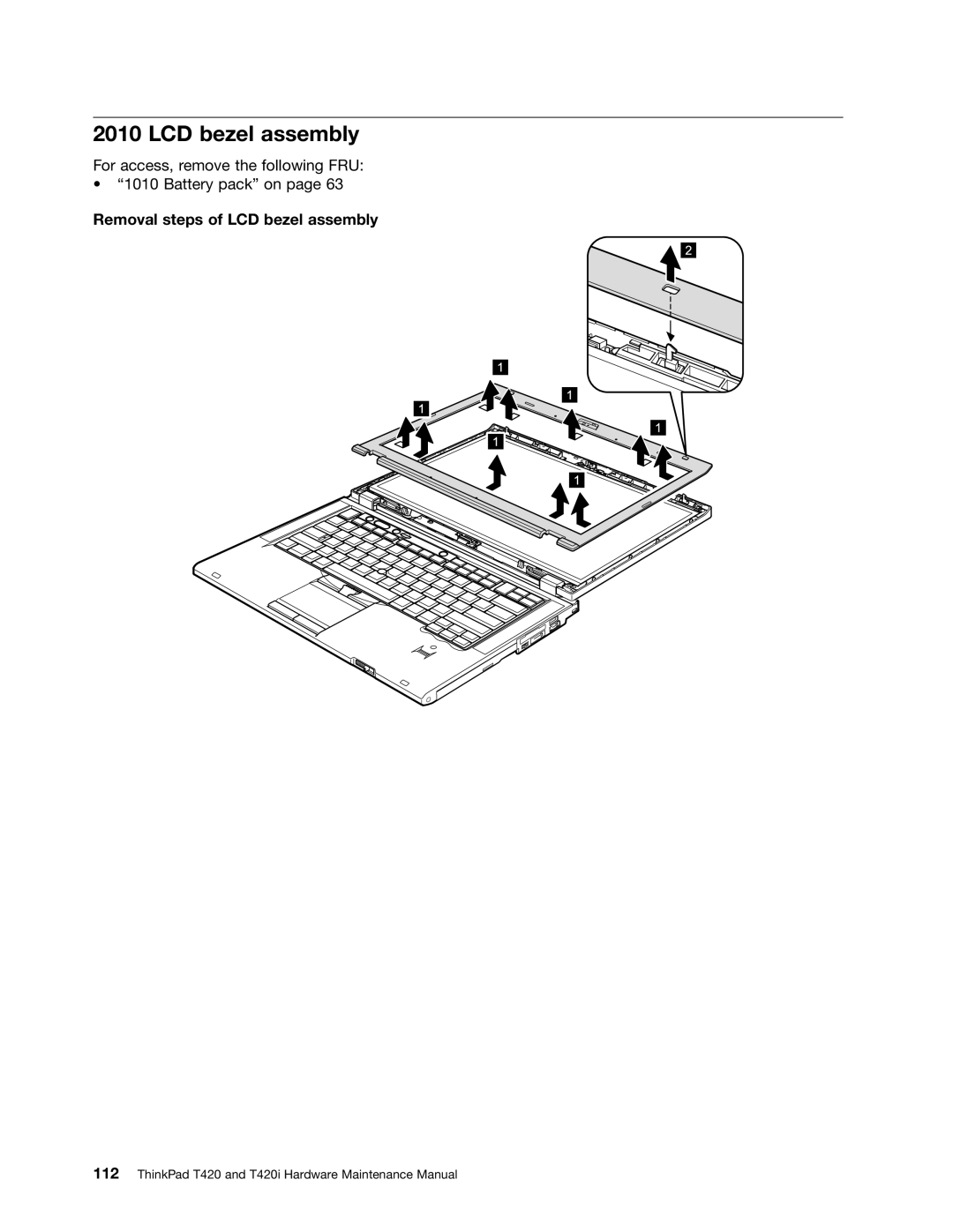 Lenovo T420i manual Removal steps of LCD bezel assembly 